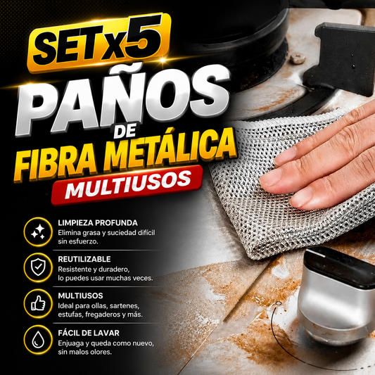 Set x5 Paños de Fibra Metálica Multiusos